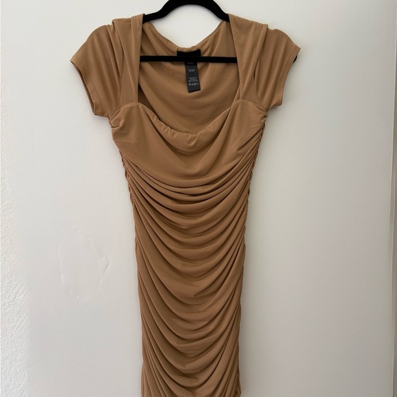 h:ours Tan Draped Mini Dress - Picture 1 of 2
